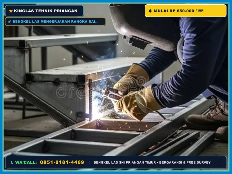 Bengkel las mengerjakan rangka railing tangga custom