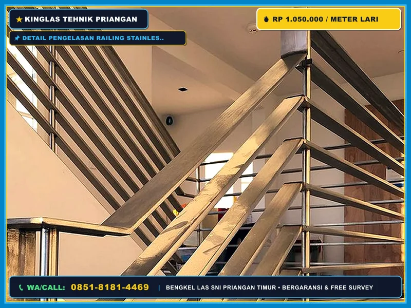 Detail pengelasan railing stainless steel SUS 304 oleh tukang las profesional