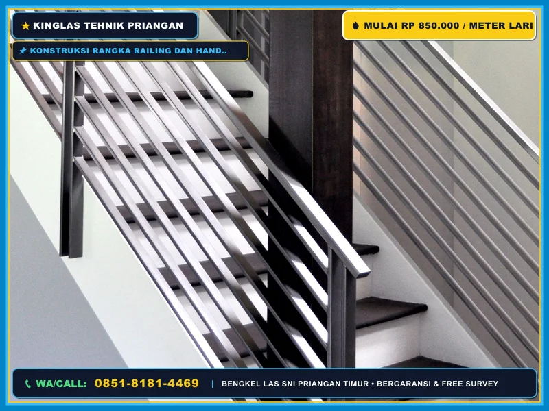 Konstruksi rangka railing dan handrail stainless steel SUS 304