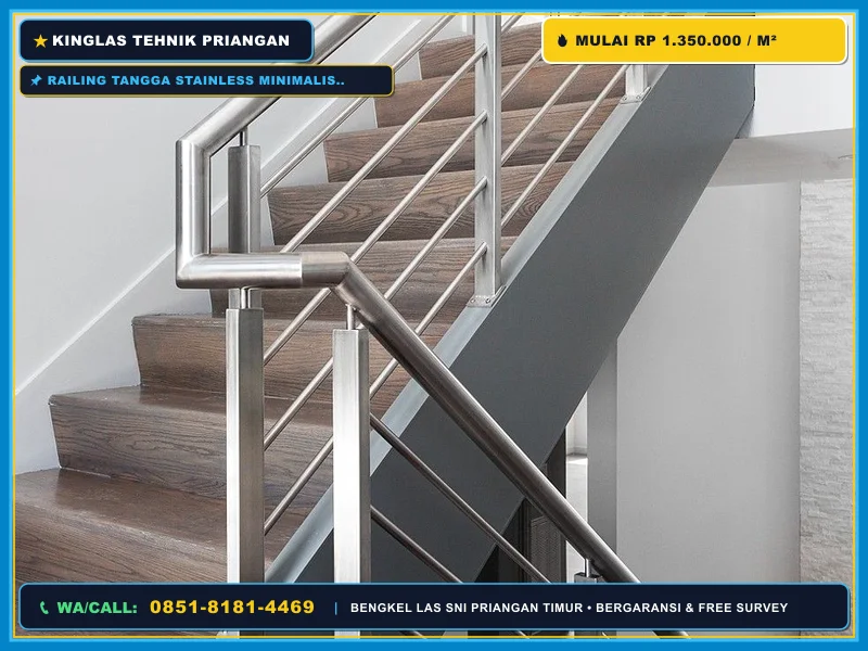 Railing tangga stainless minimalis untuk rumah modern di Singaparna