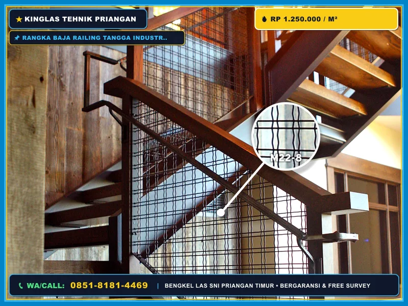 Rangka baja railing tangga industrial untuk hunian modern