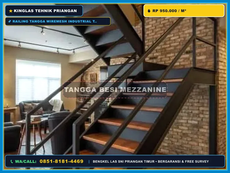 Detail pengelasan railing tangga wiremesh besi