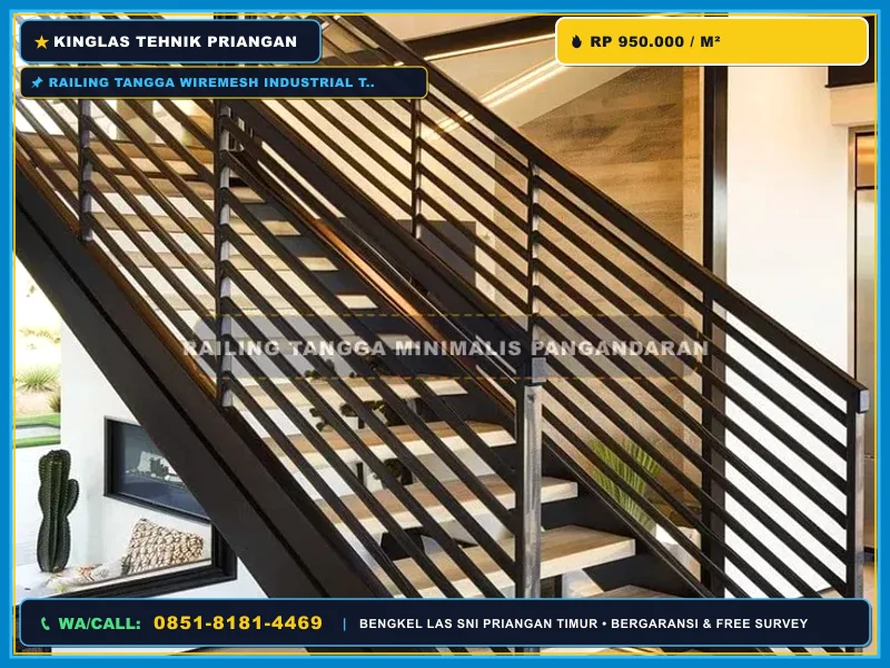 Railing tangga besi industrial pada rumah modern