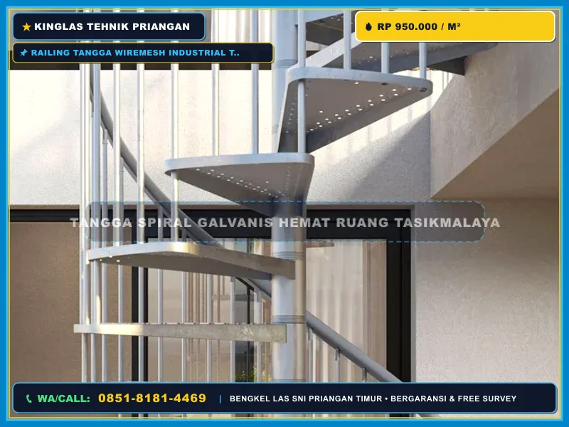 Struktur rangka railing besi dan jaring wiremesh
