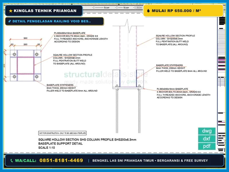 Detail pengelasan railing void besi hollow SNI