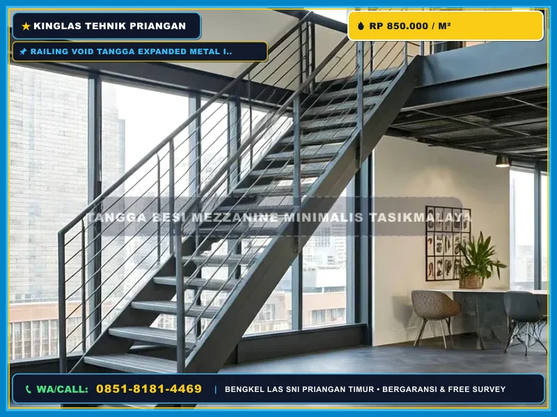 Rangka besi railing void tangga arsitektur modern