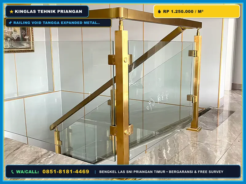 Railing Void Tangga Expanded Metal Industrial Kuningan yang Aman