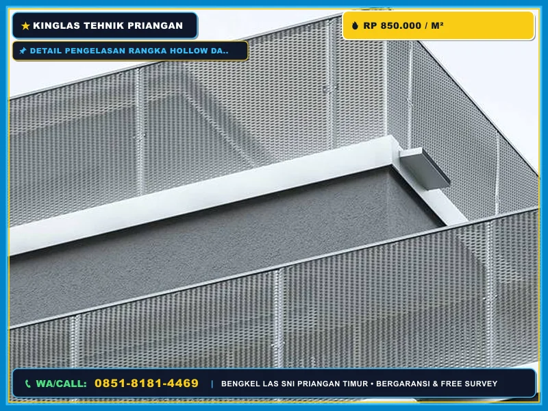 Detail pengelasan rangka hollow dan expanded metal untuk railing tangga