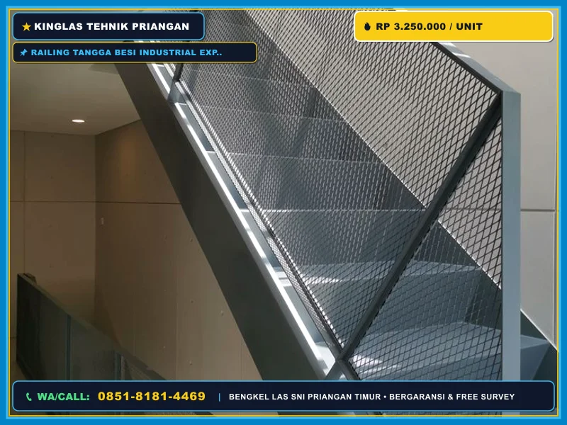 Railing tangga besi industrial expanded metal untuk rumah