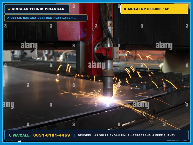 Detail rangka besi dan plat laser cutting fasad