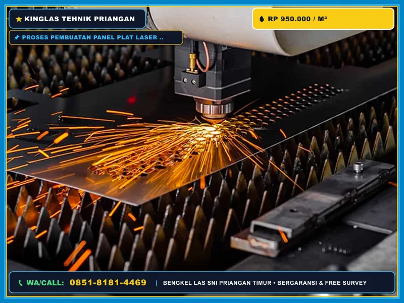 Detail rangka besi dan plat laser cutting hasil pengerjaan tukang las