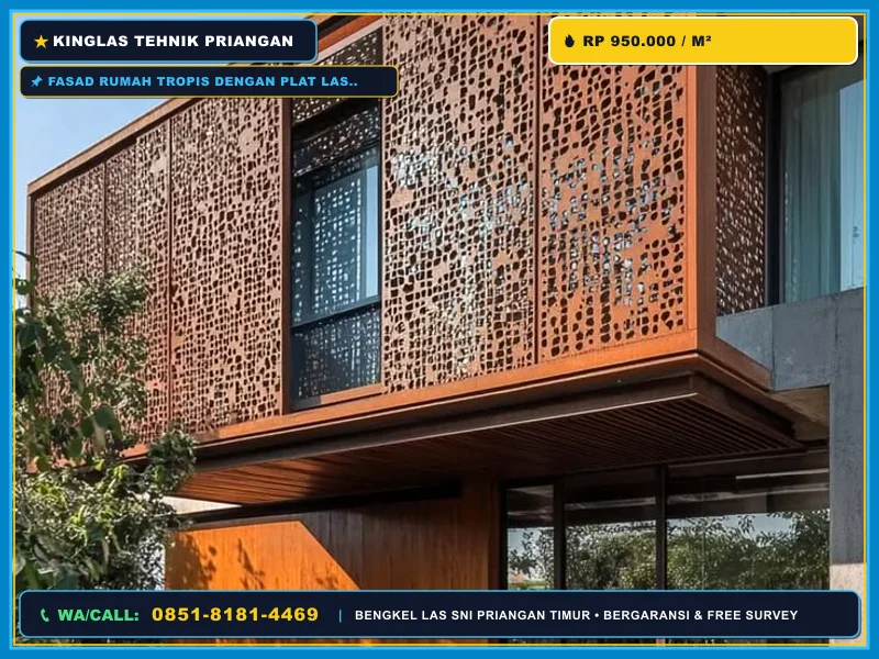 Fasad rumah tropis dengan plat laser cutting sebagai secondary skin