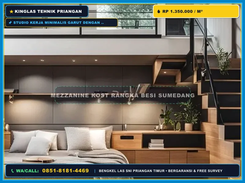 Studio Kerja Minimalis Garut dengan Mezzanine Rangka Besi