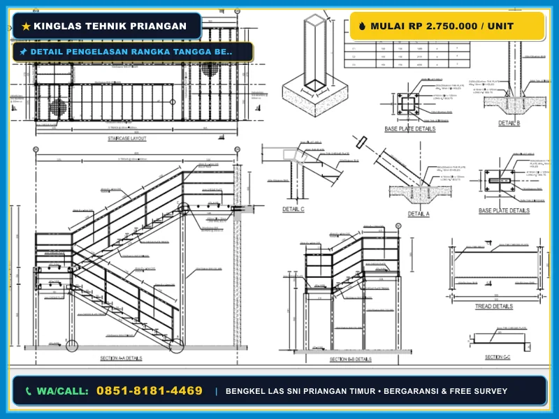 Detail pengelasan rangka tangga besi mezzanine standar SNI