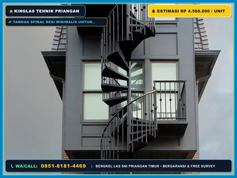 Tangga spiral besi minimalis untuk rumah dengan lahan terbatas