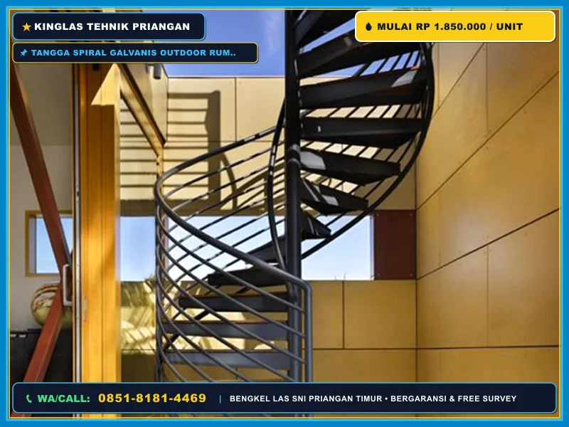 Tangga spiral galvanis outdoor rumah minimalis