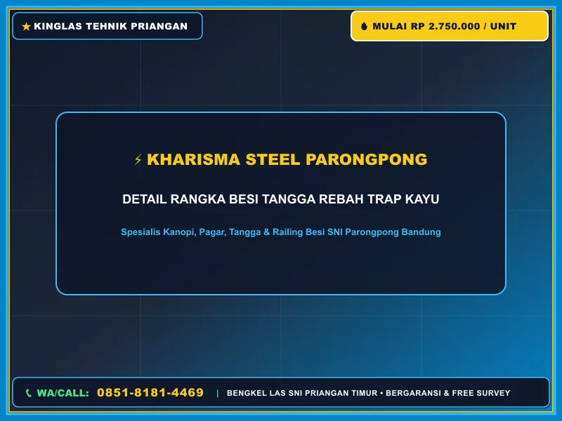 Detail rangka besi tangga rebah trap kayu jati