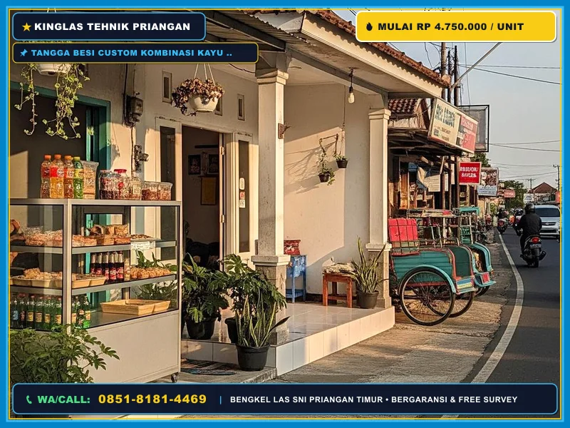 Tangga besi custom kombinasi kayu jati untuk rumah