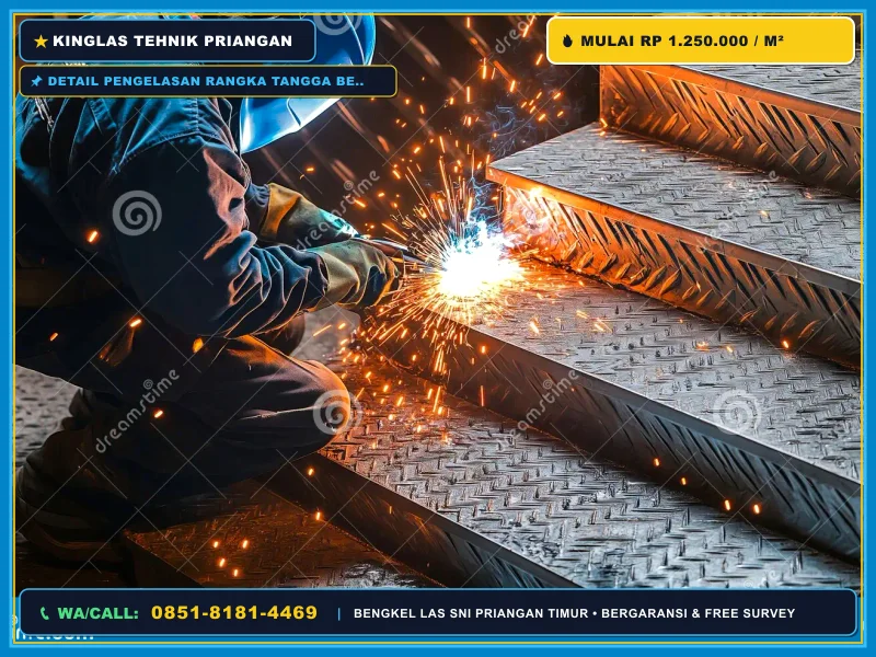 Detail pengelasan rangka tangga besi custom berkualitas