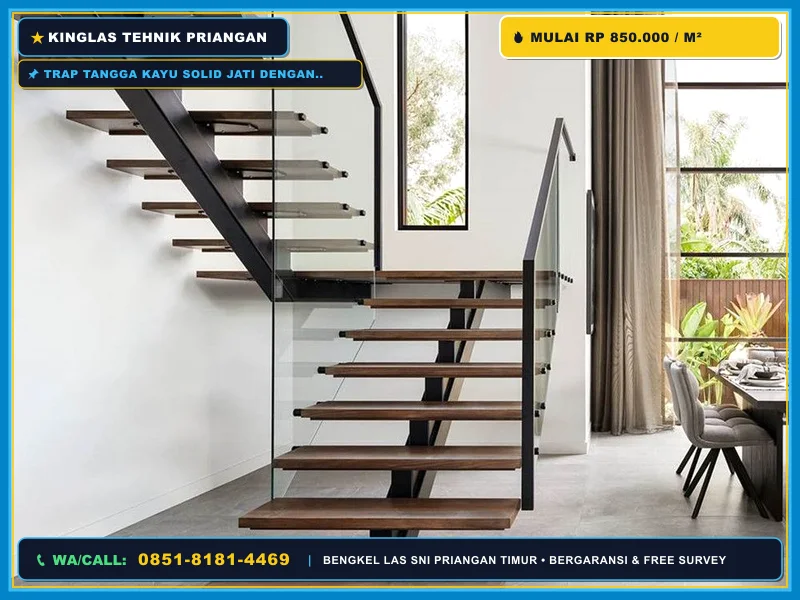 Trap tangga kayu solid jati dengan finishing natural untuk interior rumah