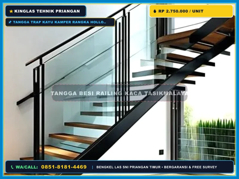 Anak tangga kayu kamper finishing natural untuk rumah minimalis