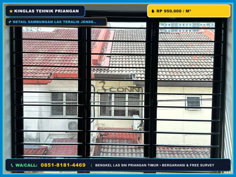 Detail sambungan las teralis jendela plat strip besi custom