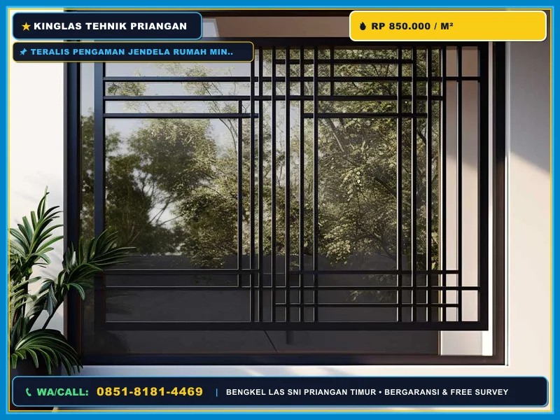 Teralis pengaman jendela rumah minimalis dengan finishing kuningan