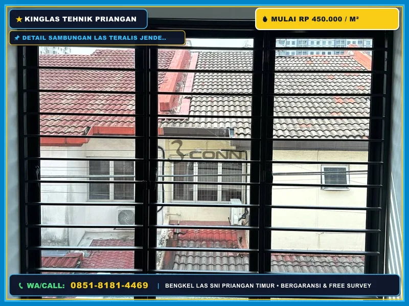 Detail sambungan las teralis jendela plat strip besi