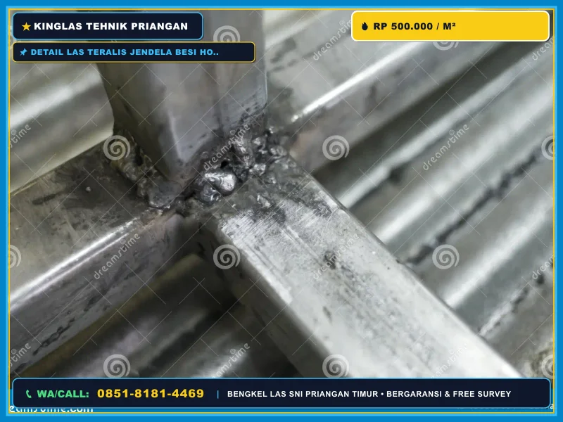 Detail las teralis jendela besi hollow dengan sambungan rapi