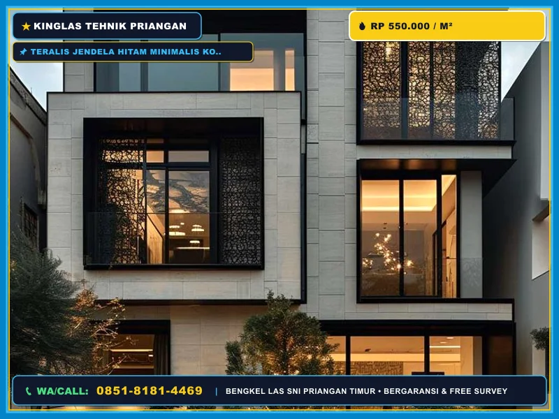 Teralis jendela hitam minimalis kotak pada rumah modern