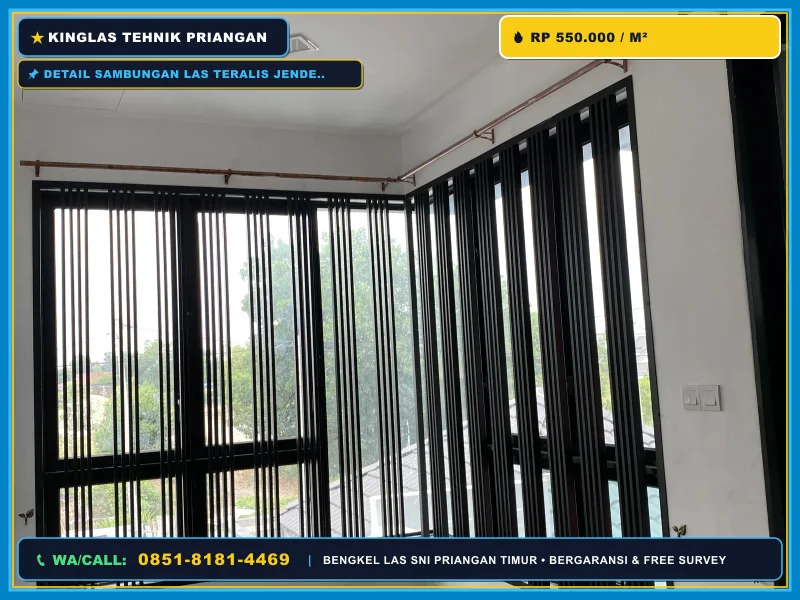 Detail sambungan las teralis jendela besi hollow dengan finishing rapi