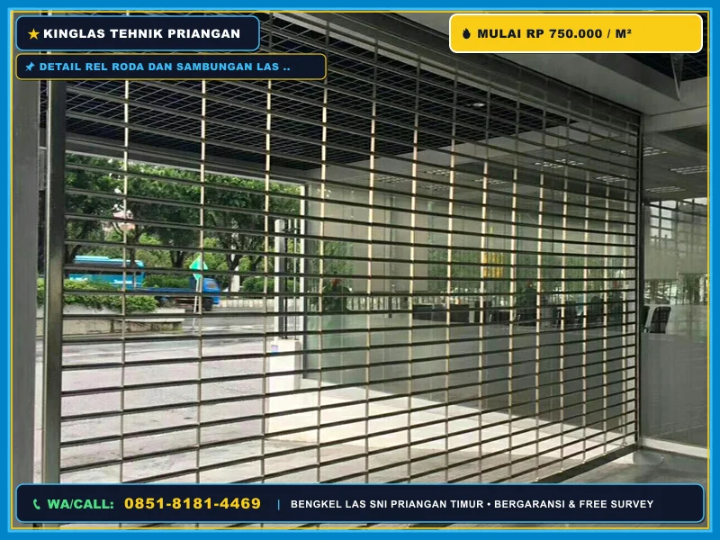 Detail rel roda dan sambungan las teralis jendela sliding
