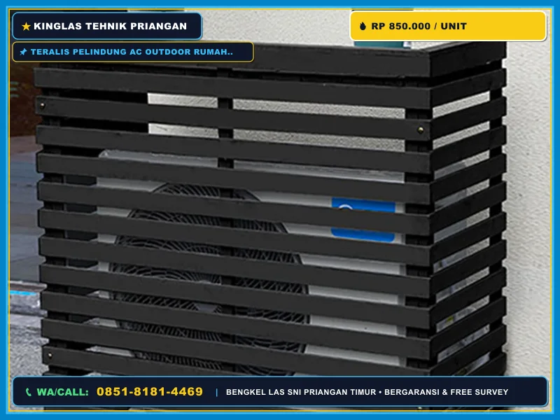 Teralis pelindung AC outdoor rumah dengan finishing cat antikarat