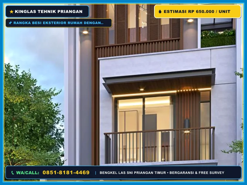 Rangka besi eksterior rumah dengan teralis pengaman AC
