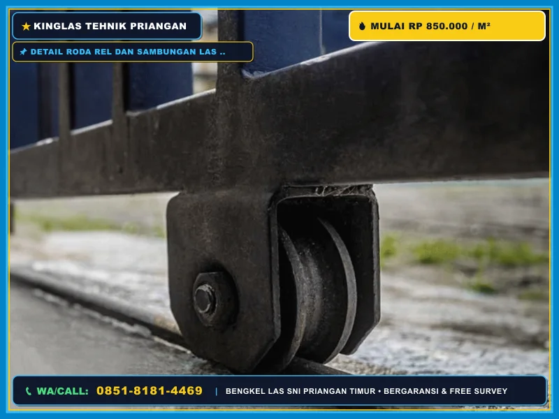 Detail roda rel dan sambungan las folding gate besi