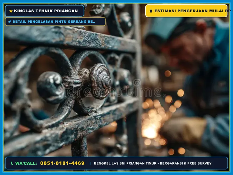Detail pengelasan pintu gerbang besi tempa oleh tukang las