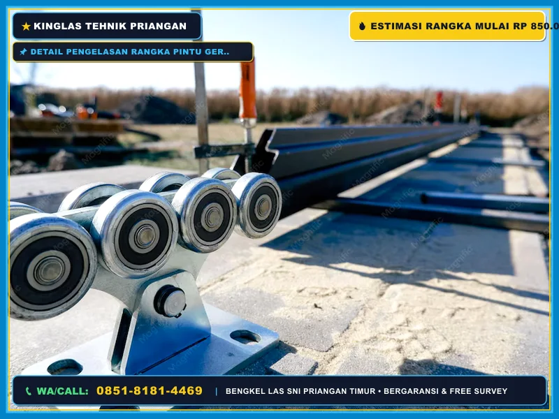 Detail pengelasan rangka pintu gerbang geser besi oleh tukang las profesional