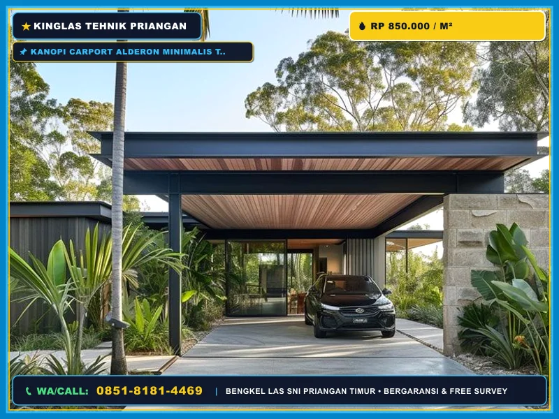 Kanopi carport Alderon minimalis tahan panas dan hujan di wilayah Cikijing