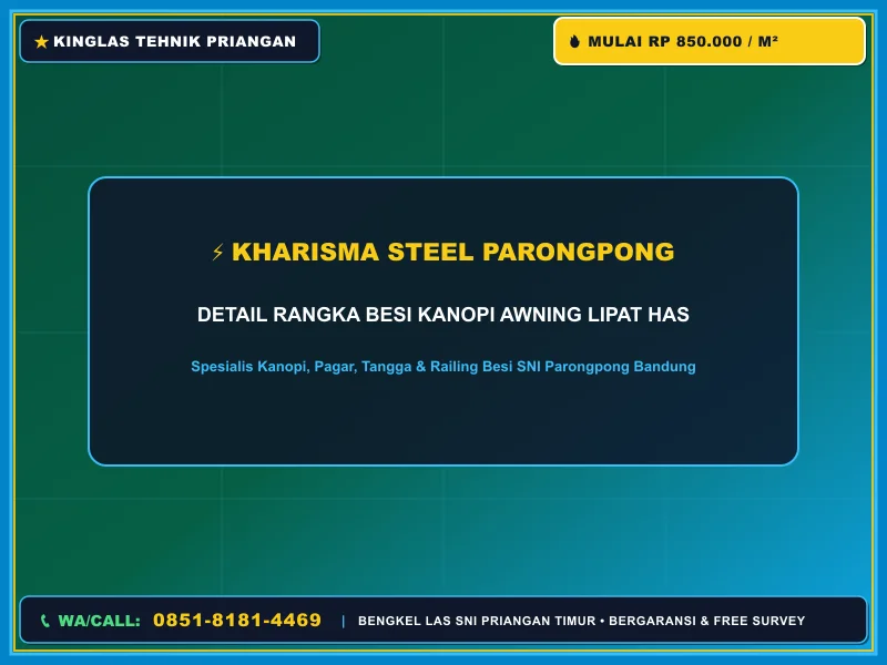 Detail rangka besi kanopi awning lipat hasil pengelasan