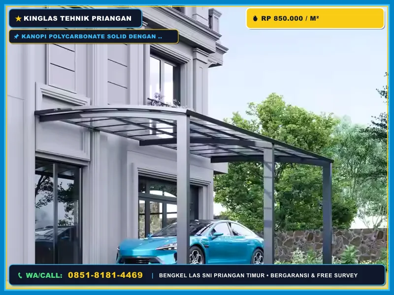 Kanopi polycarbonate solid dengan rangka besi untuk carport