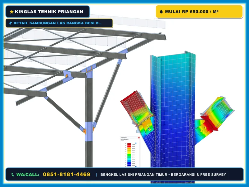 Detail sambungan las rangka besi kanopi solarflat