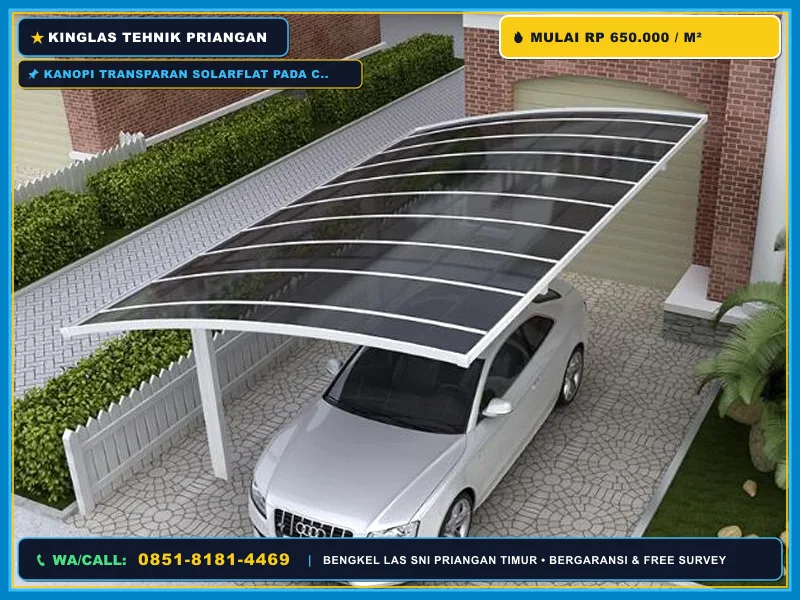 Kanopi transparan solarflat pada carport rumah minimalis
