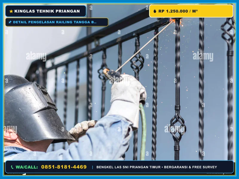 Detail pengelasan railing tangga besi tempa ornamen klasik