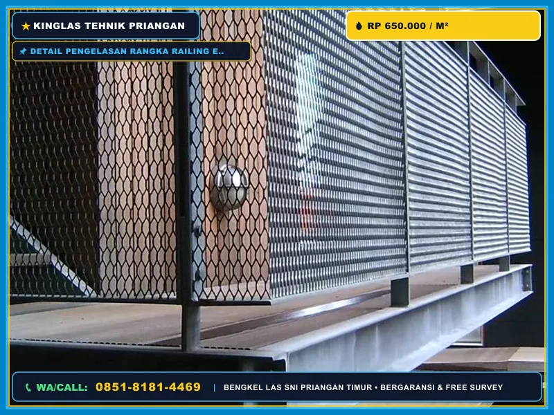 Detail pengelasan rangka railing expanded metal dengan besi hollow