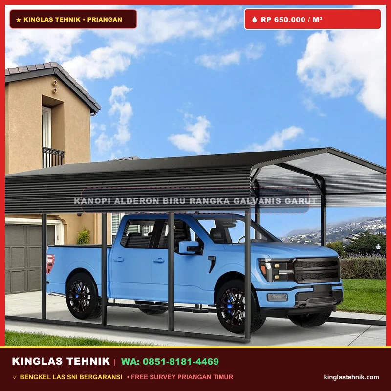 Kanopi Alderon Twinwall Biru Rangka Galvanis Garut