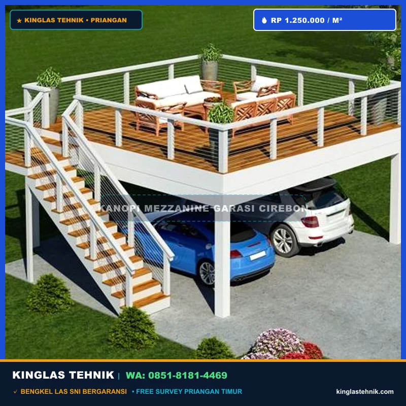 Kanopi Mezzanine Garasi Mobil Sekaligus Area Duduk Cirebon