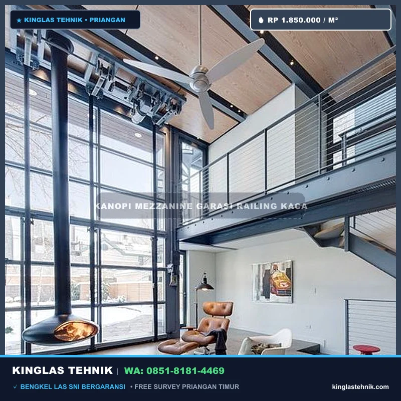 Kanopi Mezzanine Garasi dengan Railing Kaca