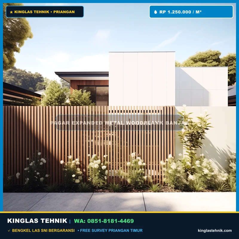 Pagar Kombinasi Expanded Metal & Woodplank Banjar