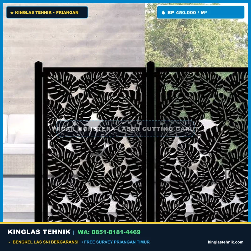 Pagar Laser Cutting Daun Monstera Estetik Garut