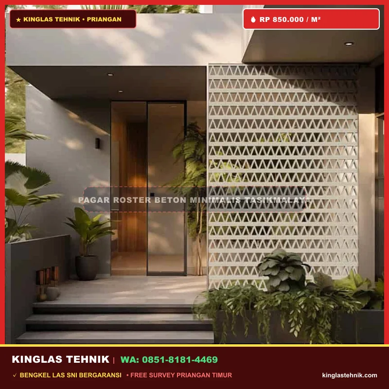 Pagar Roster Beton Minimalis Kombinasi Frame Besi Tasikmalaya
